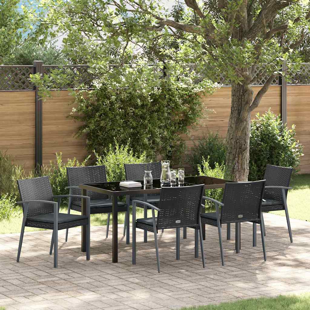 Garten Essgruppe 7 pcs Schwarz Poly Rattan