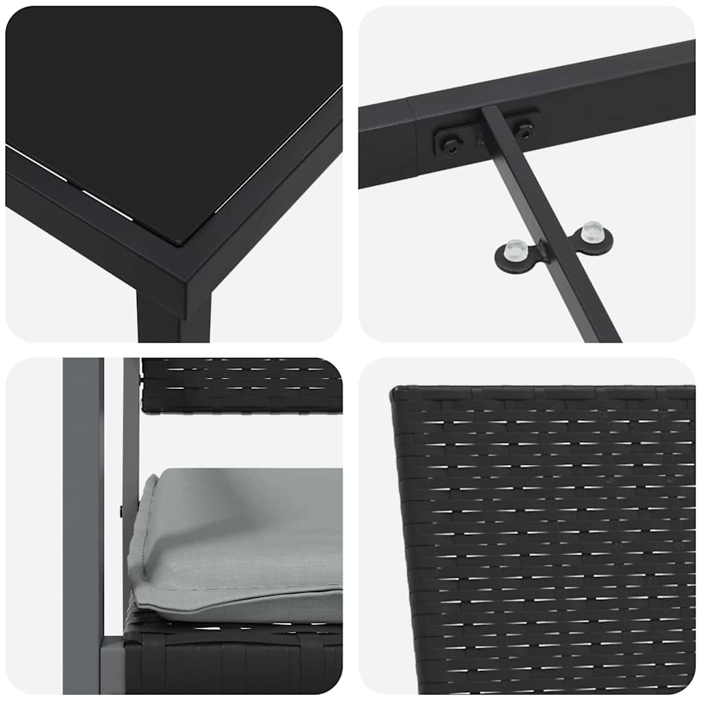 Garten Essgruppe 3 pcs Schwarz Poly Rattan