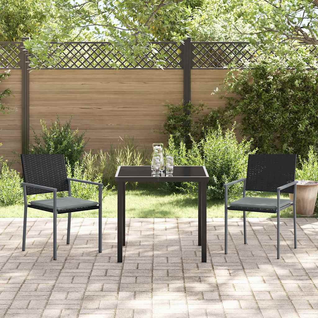 Garten Essgruppe 3 pcs Schwarz Poly Rattan