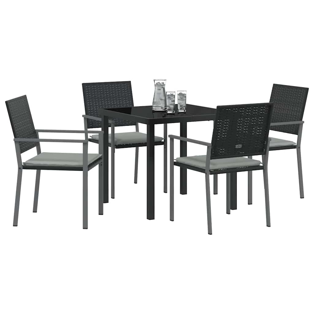 Garten Essgruppe 5 pcs Schwarz Poly Rattan