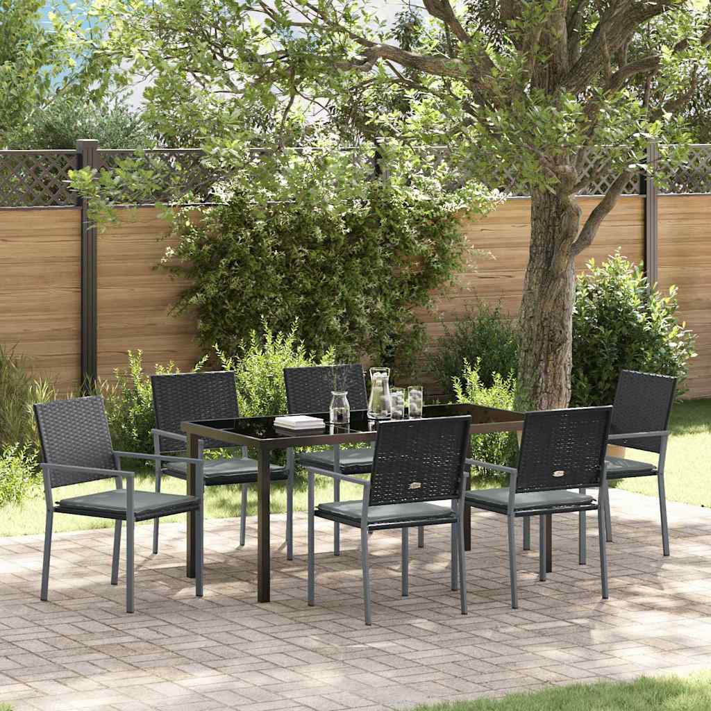 Garten Essgruppe 7 pcs Schwarz Poly Rattan