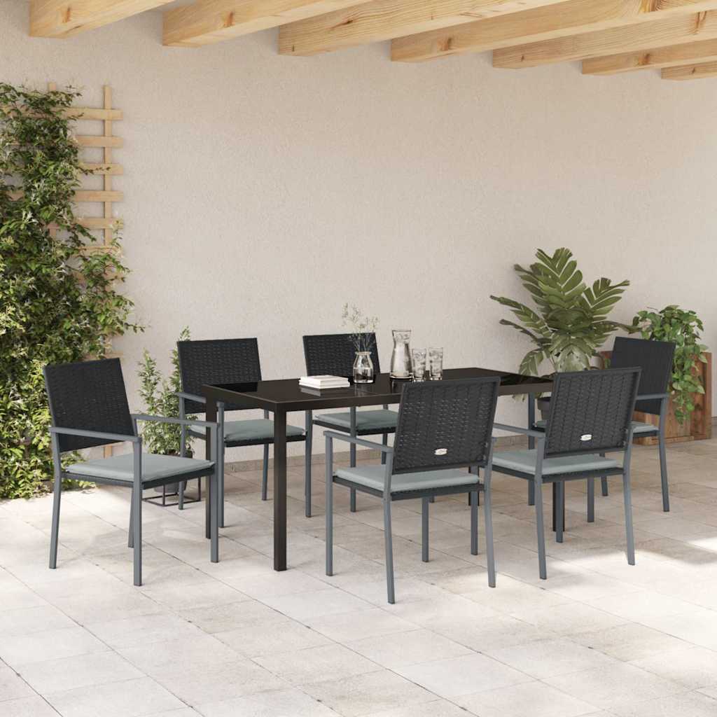 Garten Essgruppe 7 pcs Schwarz Poly Rattan