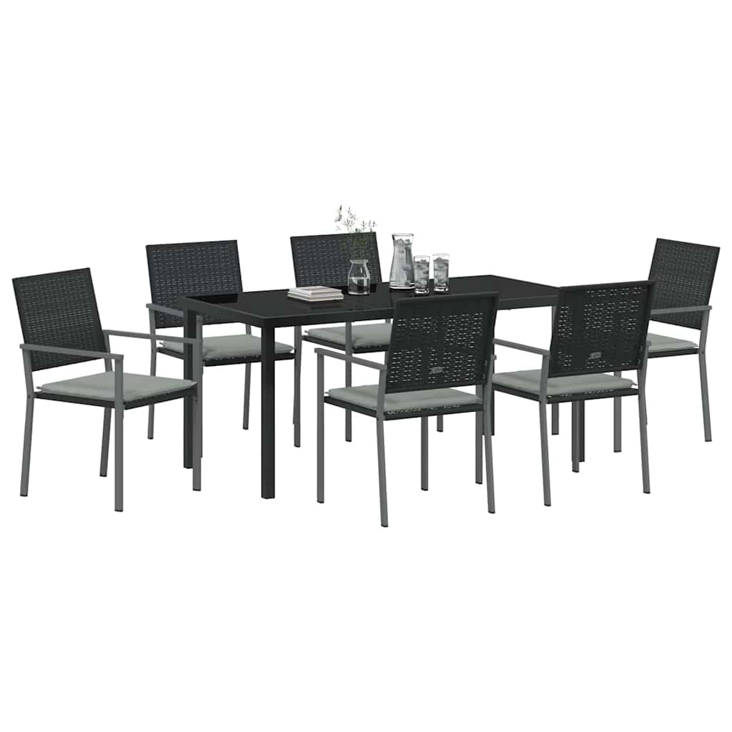 Garten Essgruppe 7 pcs Schwarz Poly Rattan