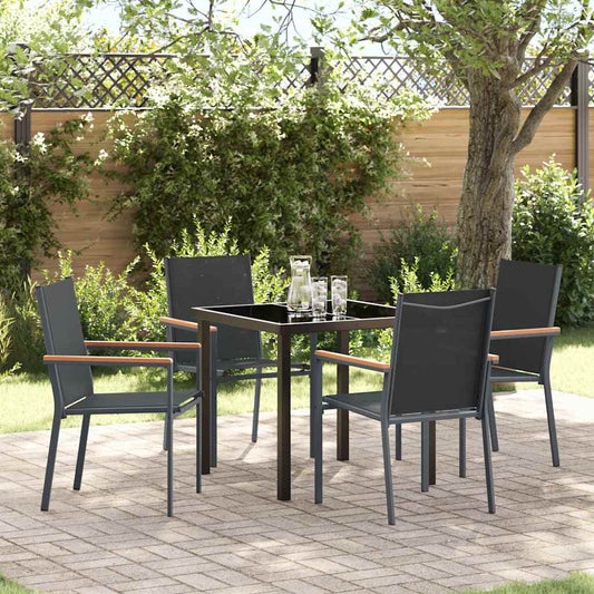 Garten Essgruppe 5 pcs Schwarz Textilene und Stahl