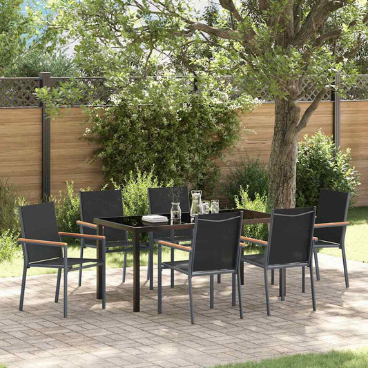 Garten Essgruppe 7 pcs Schwarz Textilene und Stahl