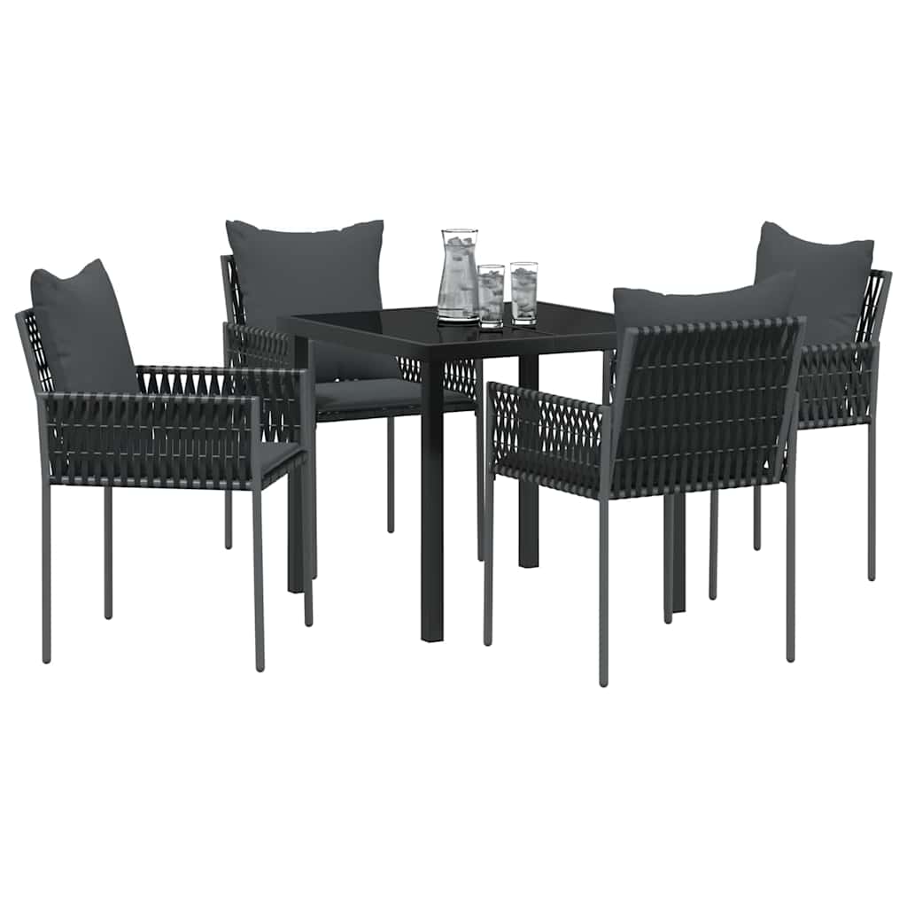 Garten Essgruppe 5 pcs Schwarz Poly Rattan