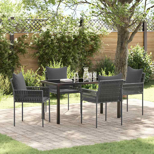 Garten Essgruppe 5 pcs Schwarz Poly Rattan