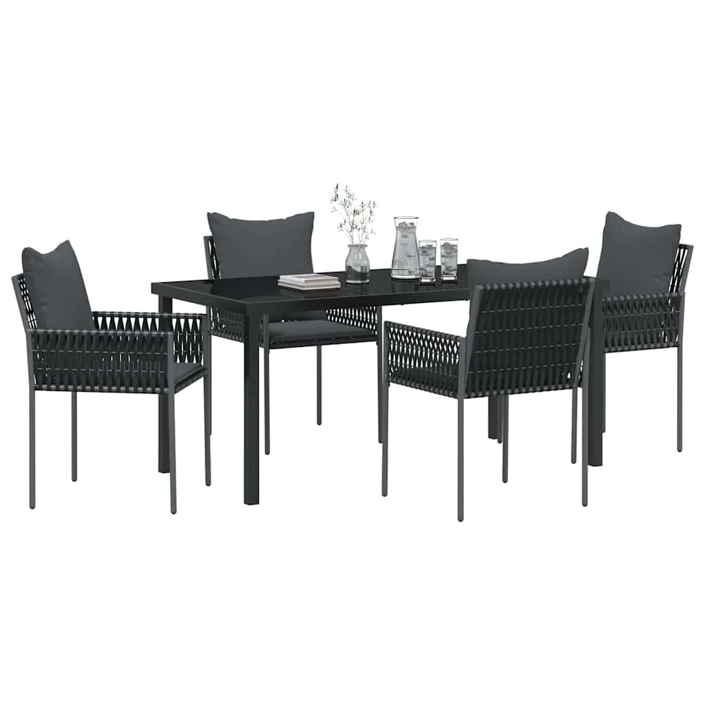 Garten Essgruppe 5 pcs Schwarz Poly Rattan