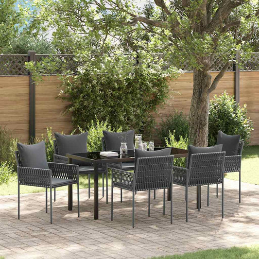 Garten Essgruppe 7 pcs Schwarz Poly Rattan