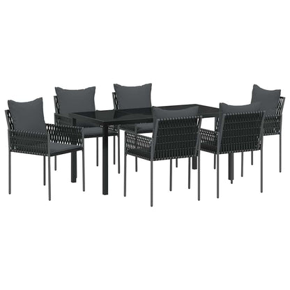Garten Essgruppe 7 pcs Schwarz Poly Rattan