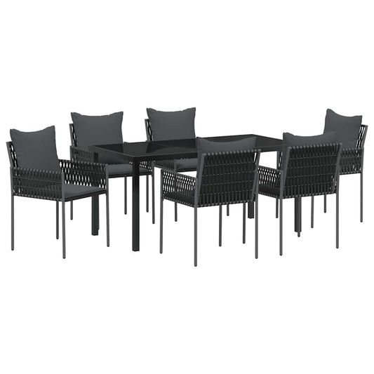 Garten Essgruppe 7 pcs Schwarz Poly Rattan