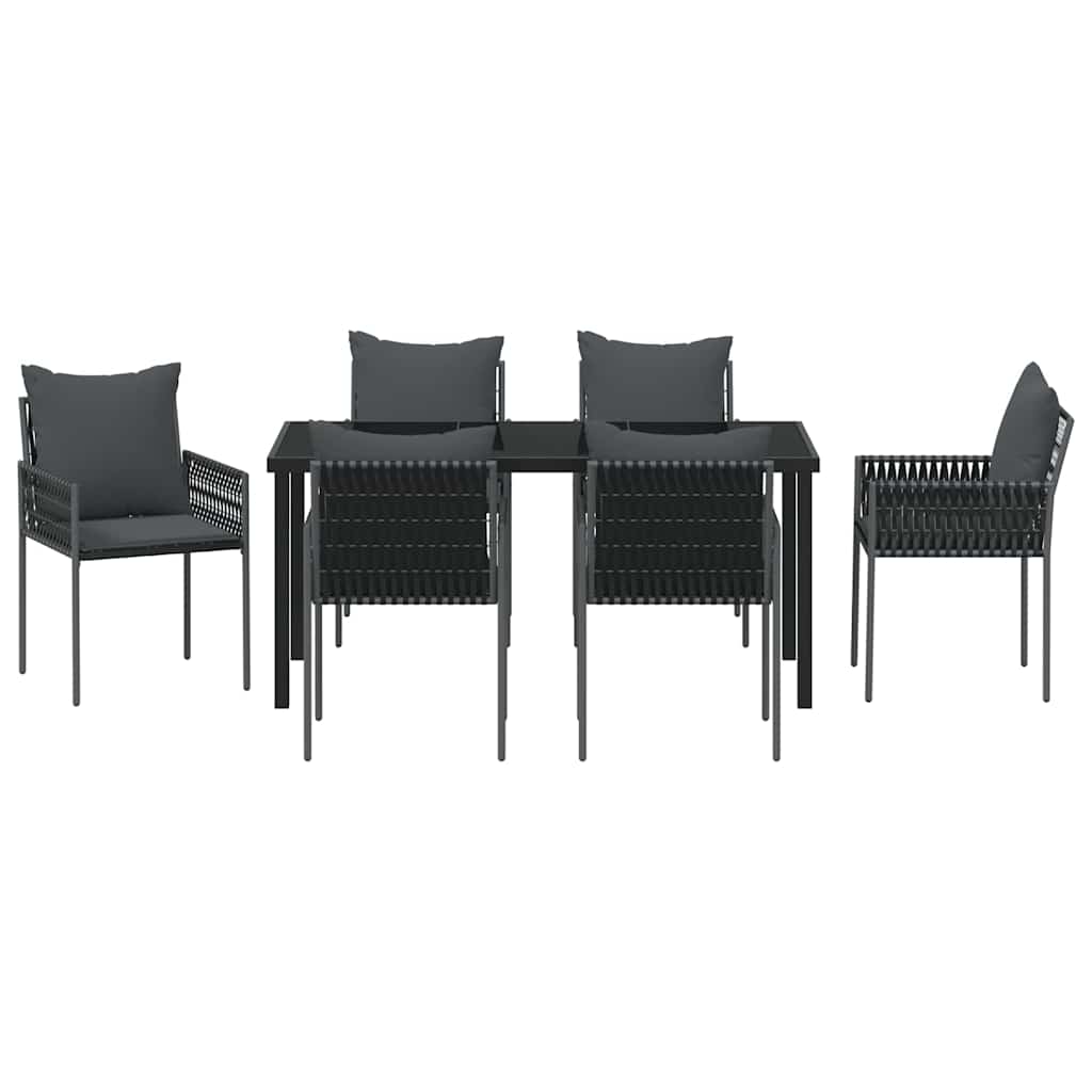 Garten Essgruppe 7 pcs Schwarz Poly Rattan