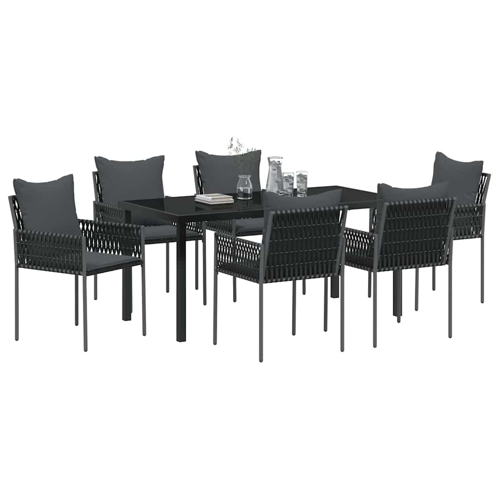 Garten Essgruppe 7 pcs Schwarz Poly Rattan