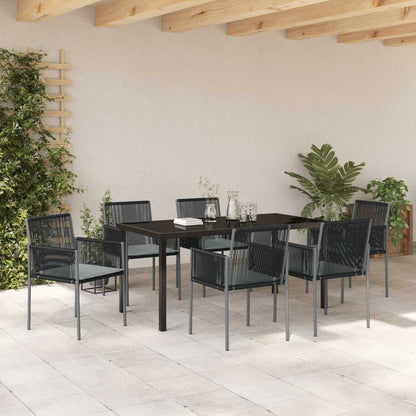 Garten Essgruppe 7 pcs Schwarz Poly Rattan