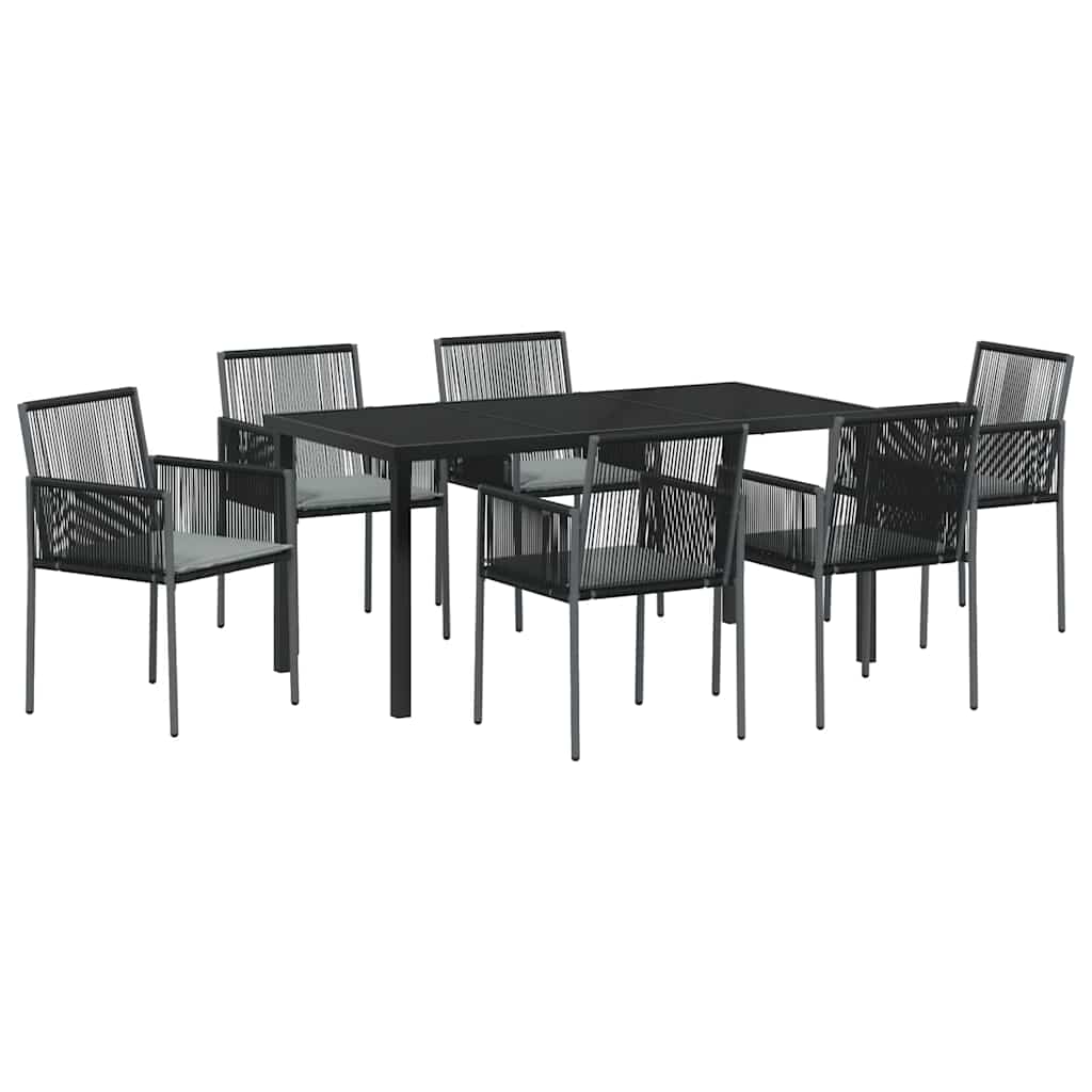 Garten Essgruppe 7 pcs Schwarz Poly Rattan