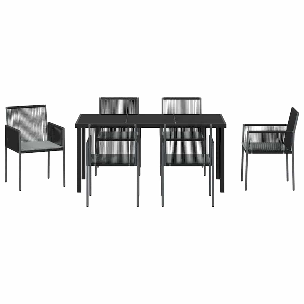 Garten Essgruppe 7 pcs Schwarz Poly Rattan