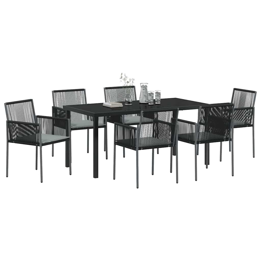 Garten Essgruppe 7 pcs Schwarz Poly Rattan