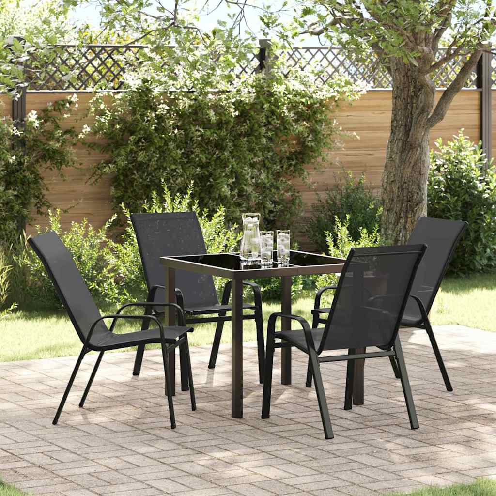 Garten Essgruppe 5 pcs Schwarz Textilene und Stahl