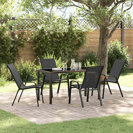 Garten Essgruppe 5 pcs Schwarz Textilene und Stahl