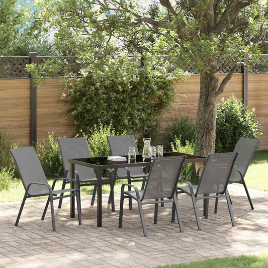 Garten Essgruppe 7 pcs Grau Textilene und Stahl