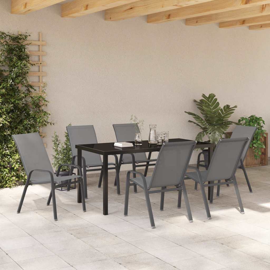 Garten Essgruppe 7 pcs Grau Textilene und Stahl
