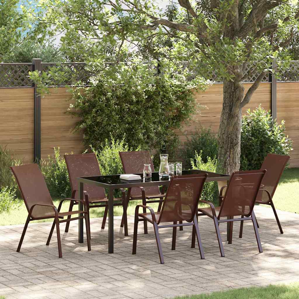 Garten Essgruppe 7 pcs Braun Textilene und Stahl