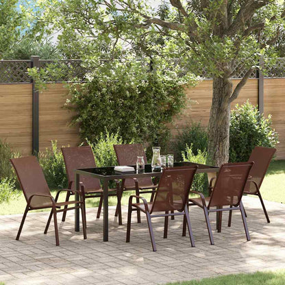 Garten Essgruppe 7 pcs Braun Textilene und Stahl