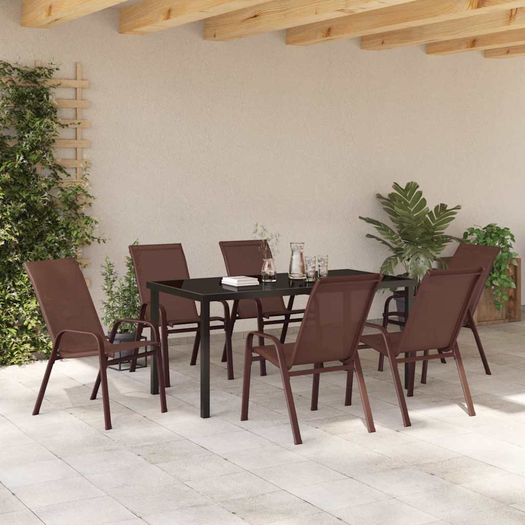 Garten Essgruppe 7 pcs Braun Textilene und Stahl