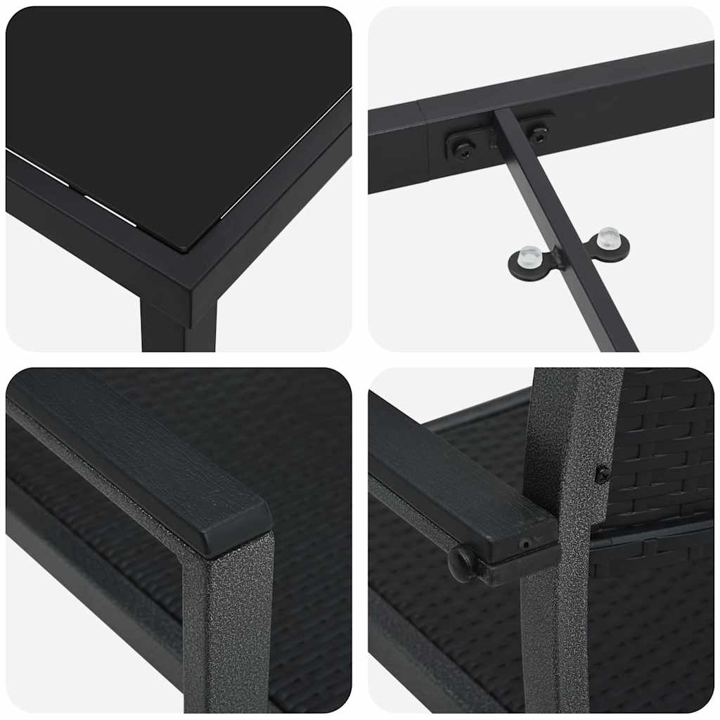 Garten Essgruppe 7 pcs Schwarz Poly Rattan