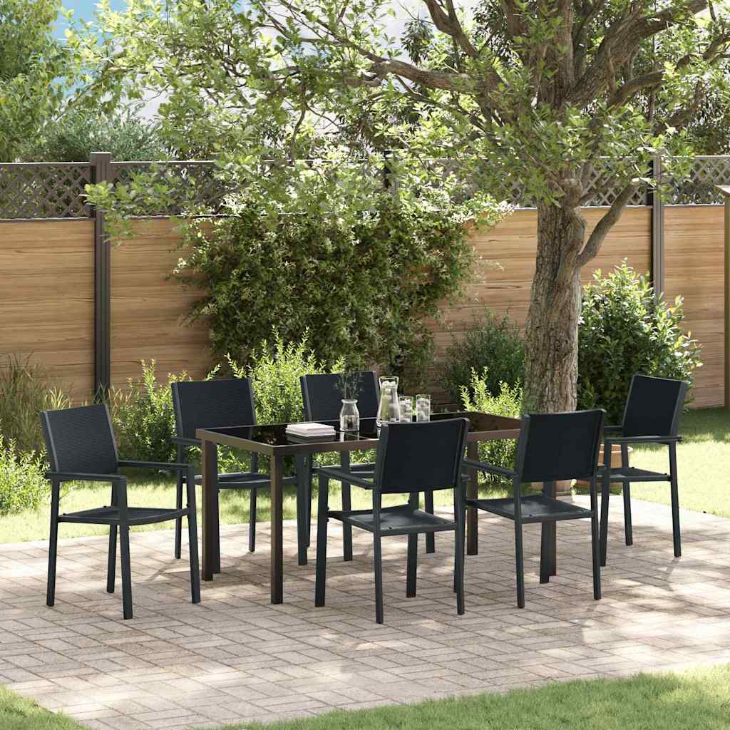 Garten Essgruppe 7 pcs Schwarz Poly Rattan