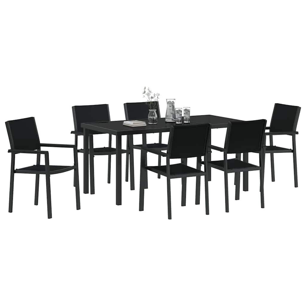 Garten Essgruppe 7 pcs Schwarz Poly Rattan