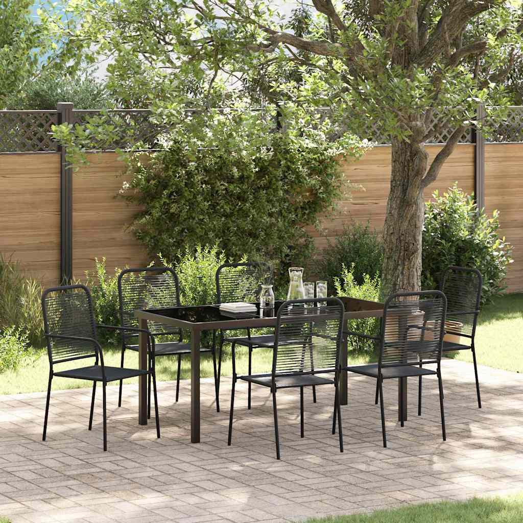 Garten Essgruppe 7 pcs Schwarz Baumwollseil und Stahl