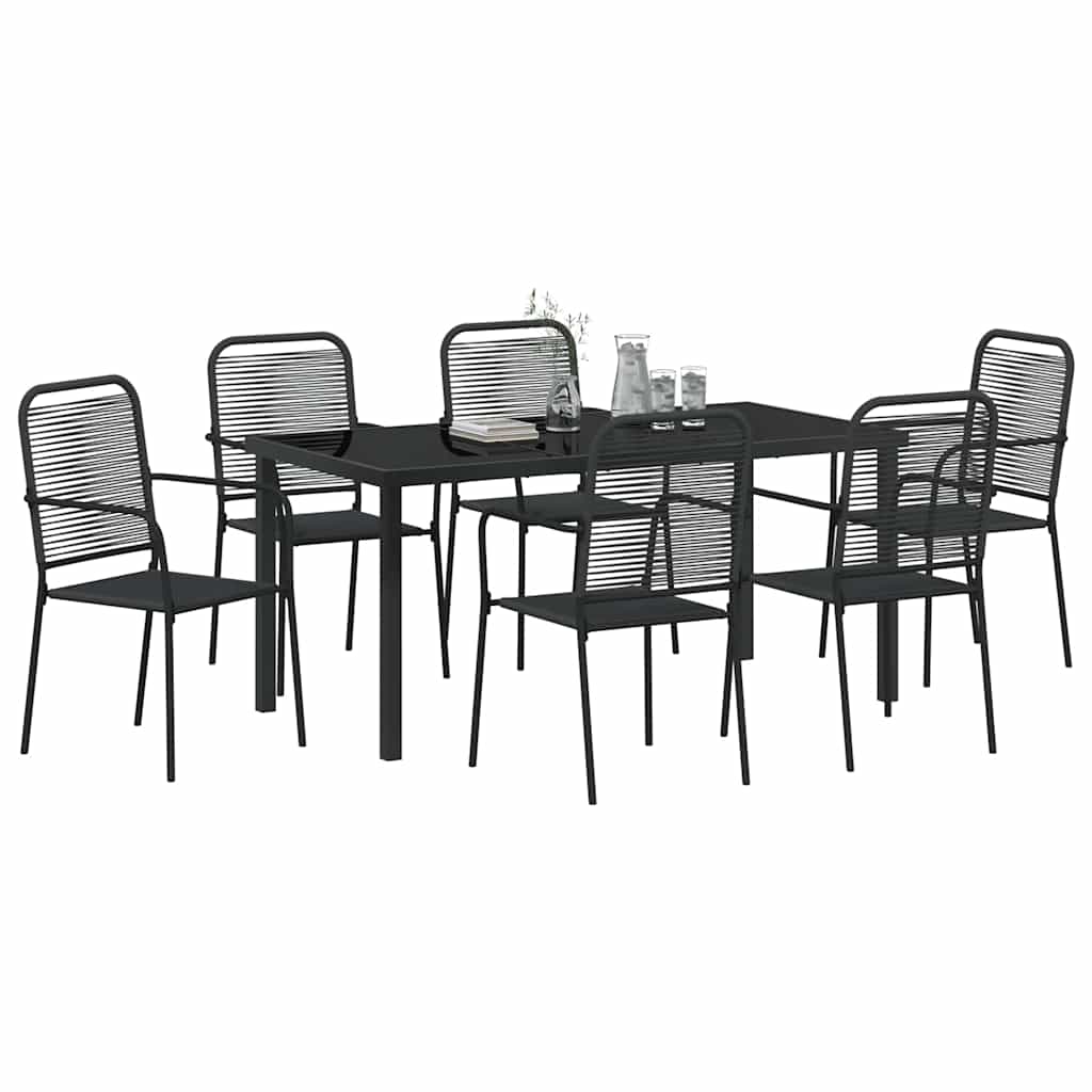 Garten Essgruppe 7 pcs Schwarz Baumwollseil und Stahl