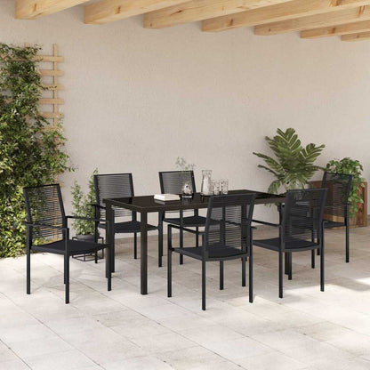 Garten Essgruppe 7 pcs Schwarz PVC-Rattan