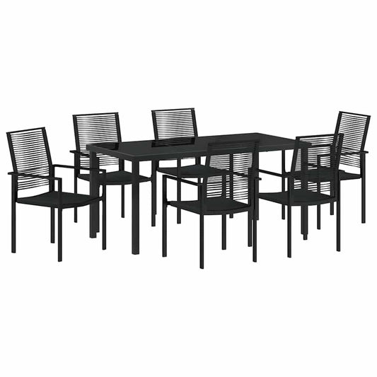 Garten Essgruppe 7 pcs Schwarz PVC-Rattan