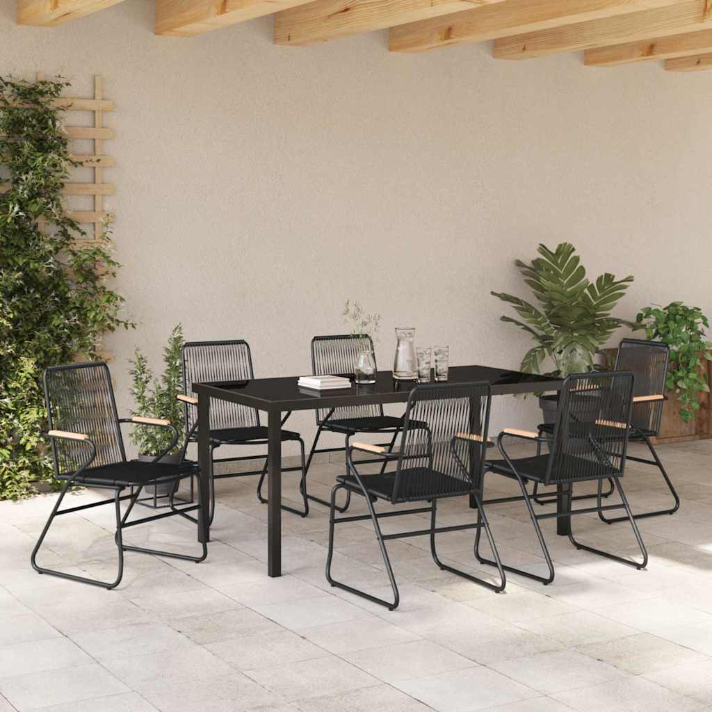 Garten Essgruppe 7 pcs Schwarz PVC-Rattan