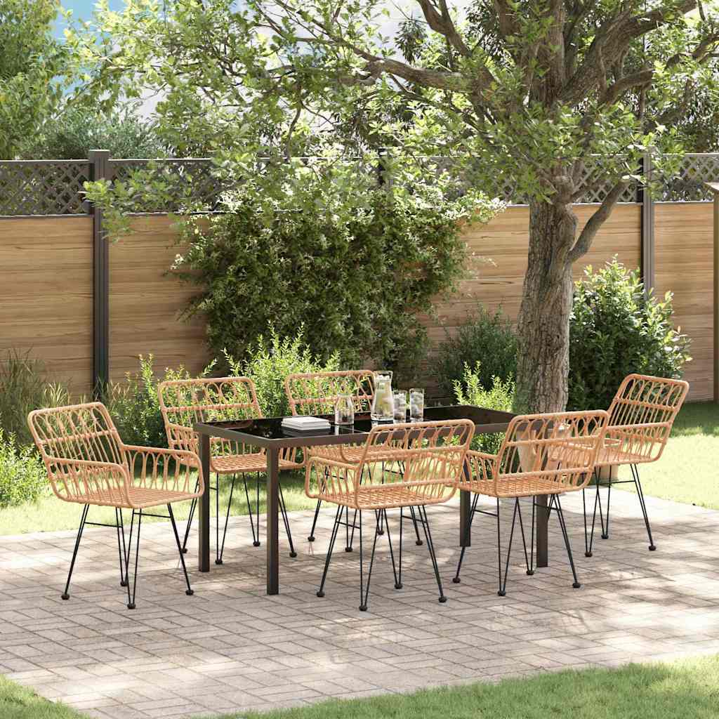 Garten Essgruppe 7 pcs Braun Poly Rattan