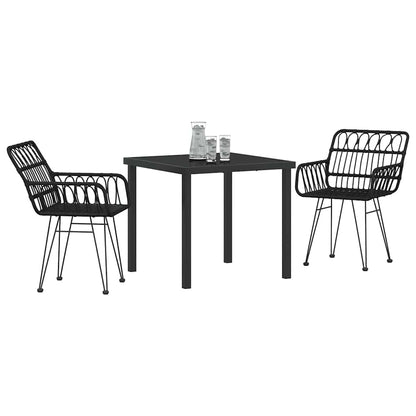 Garten Essgruppe 3 pcs Schwarz Poly Rattan