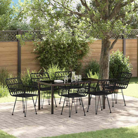 Garten Essgruppe 7 pcs Schwarz Poly Rattan