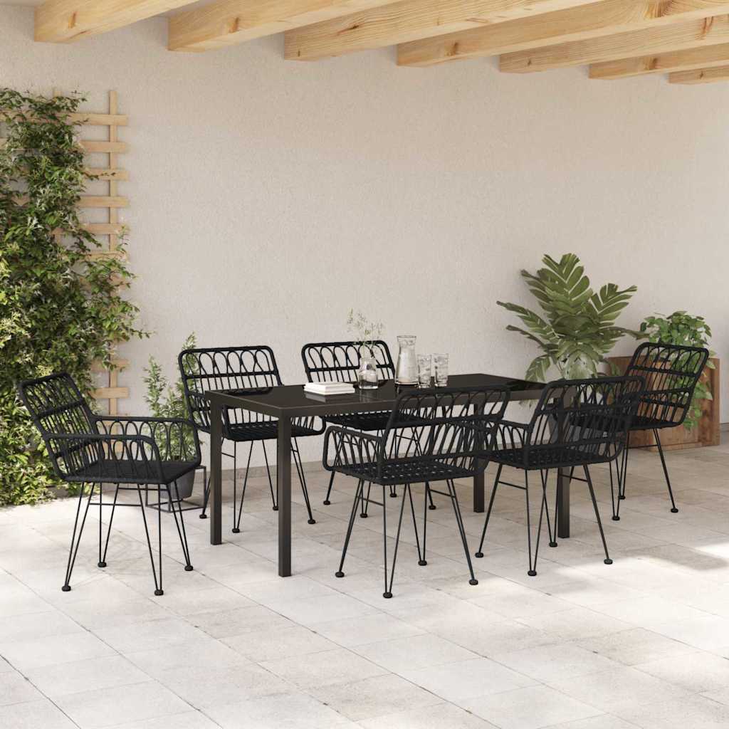 Garten Essgruppe 7 pcs Schwarz Poly Rattan
