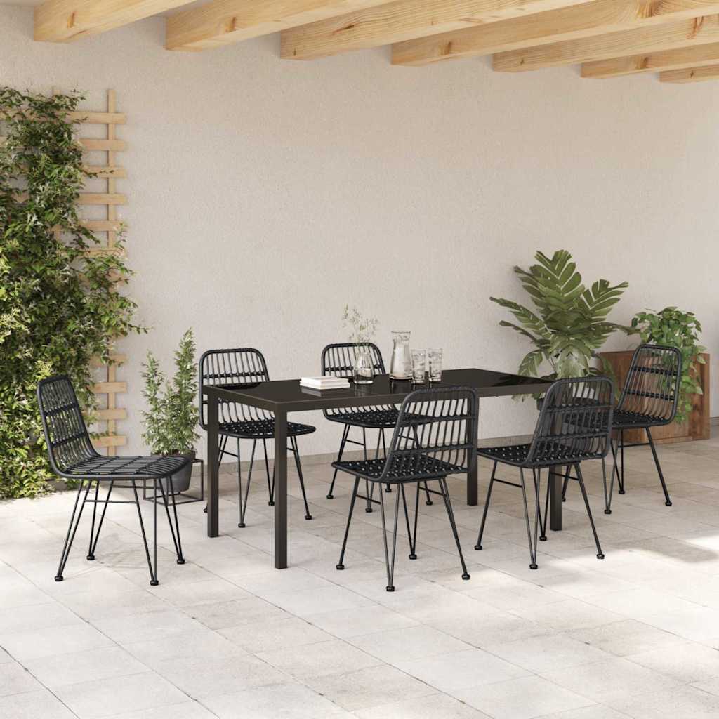 Garten Essgruppe 7 pcs Schwarz Poly Rattan