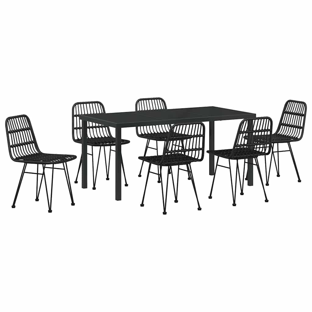 Garten Essgruppe 7 pcs Schwarz Poly Rattan