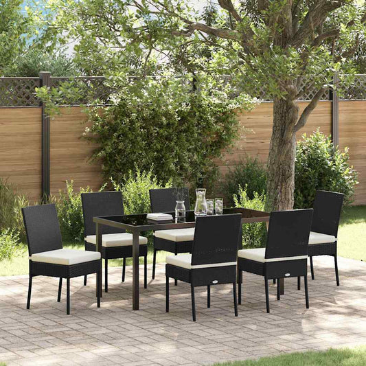 Garten Essgruppe 7 pcs Schwarz Poly Rattan