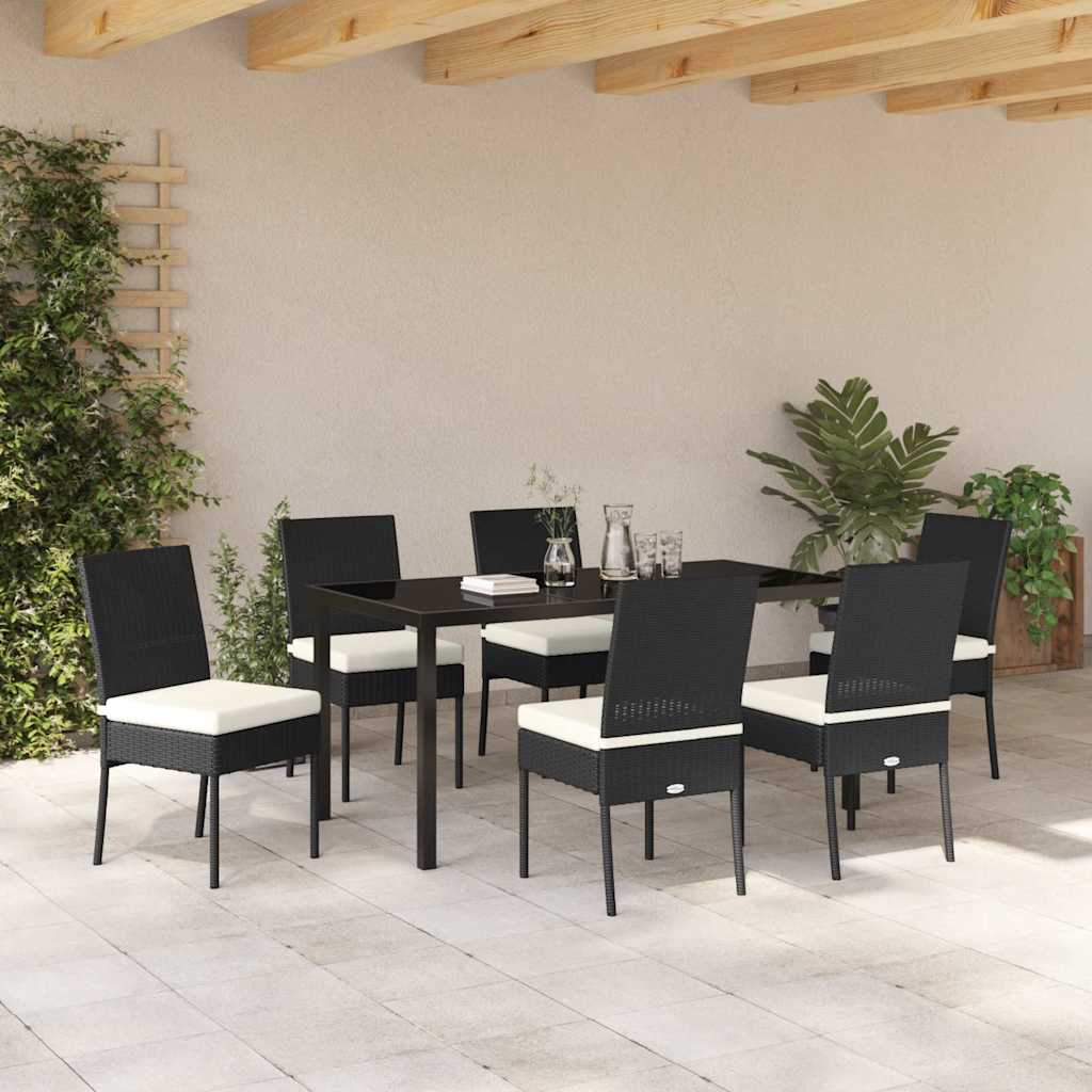 Garten Essgruppe 7 pcs Schwarz Poly Rattan