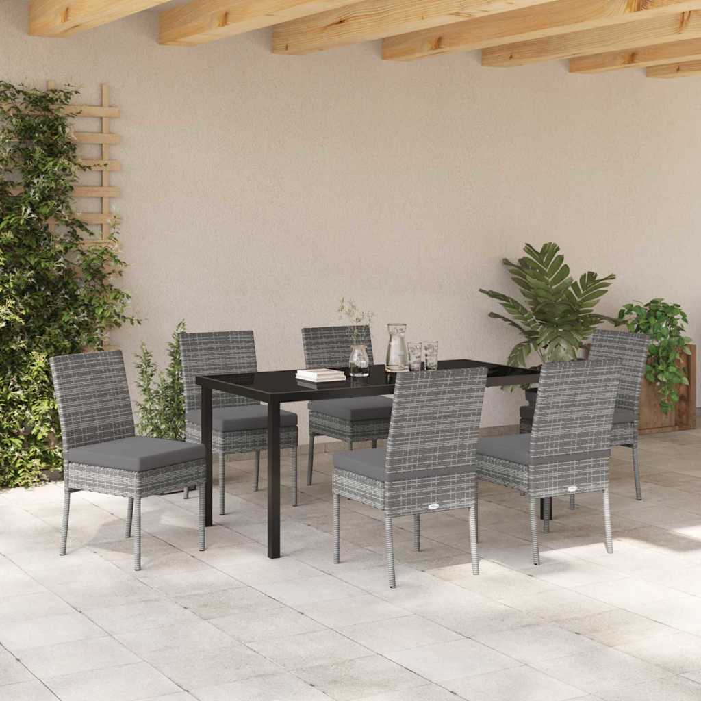 Garten Essgruppe 7 pcs Grau Poly Rattan