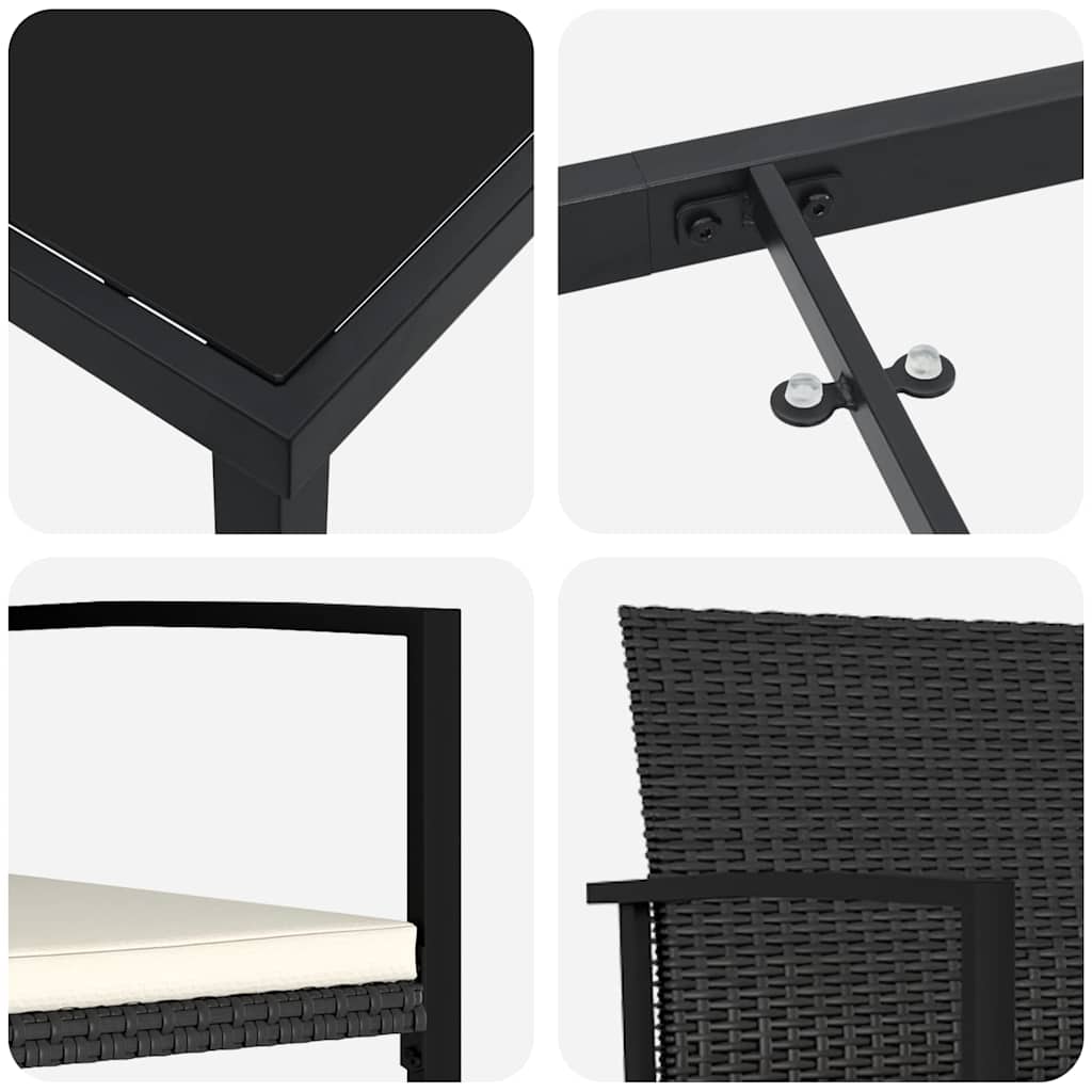 Garten Essgruppe 3 pcs Schwarz Poly Rattan