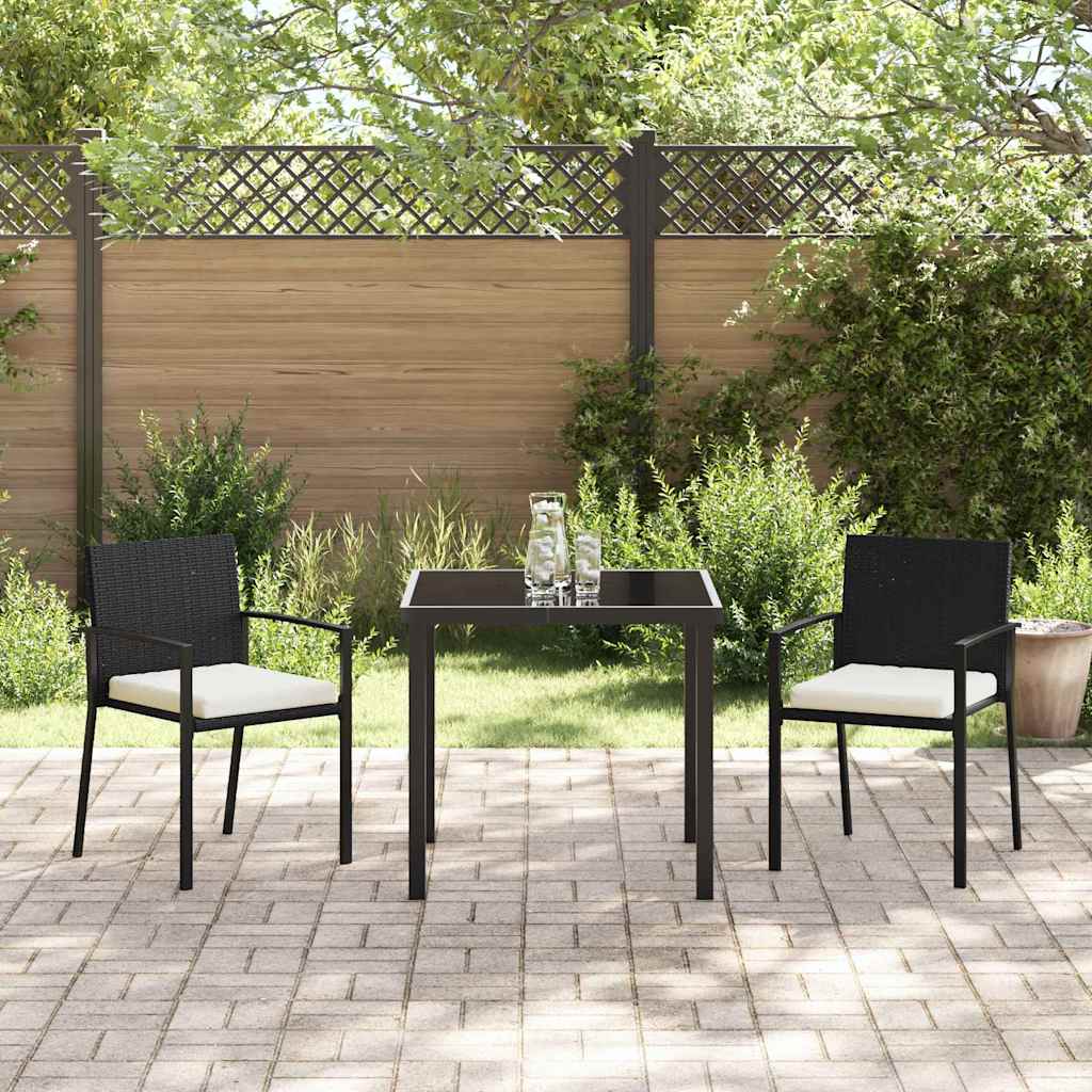 Garten Essgruppe 3 pcs Schwarz Poly Rattan