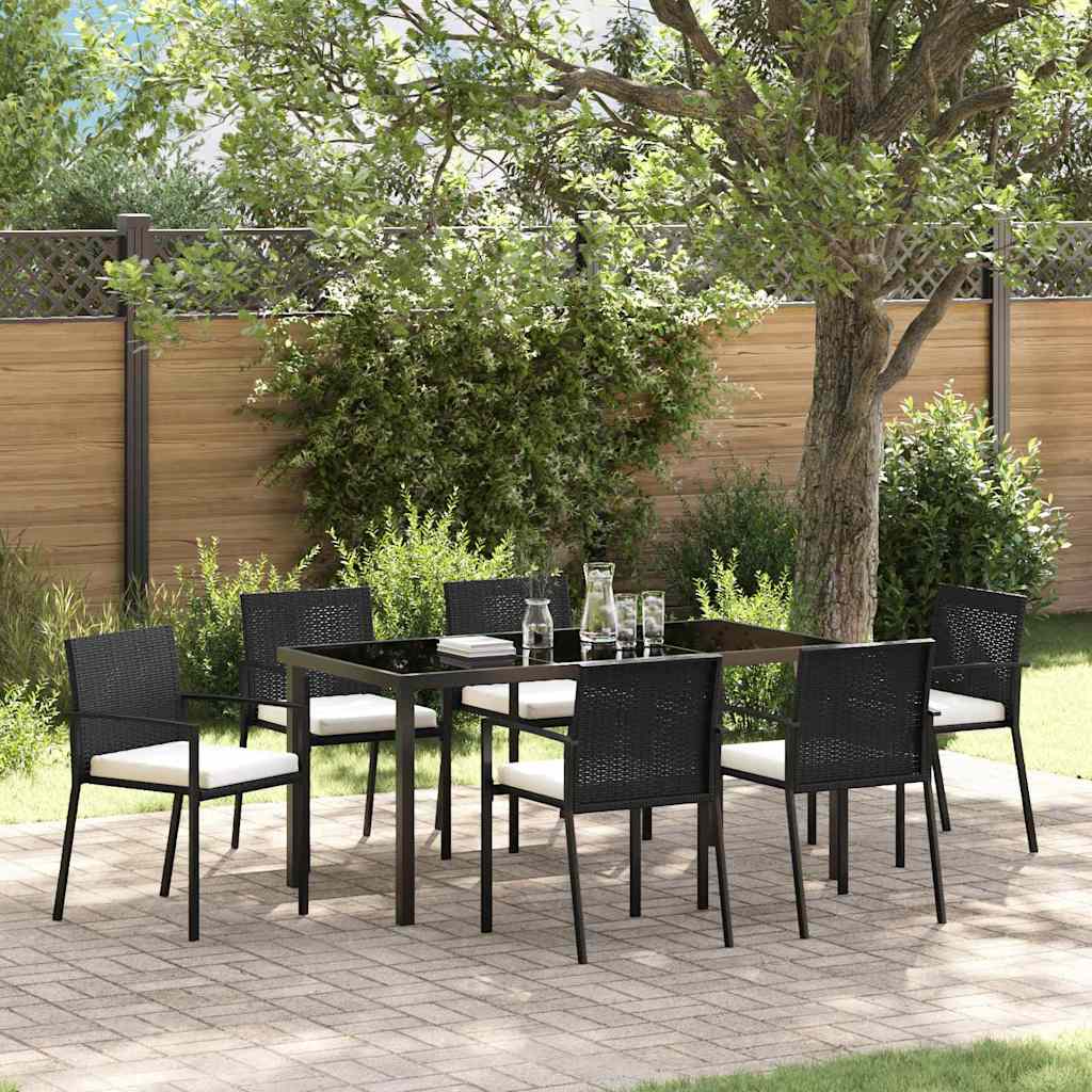 Garten Essgruppe 7 pcs Schwarz Poly Rattan