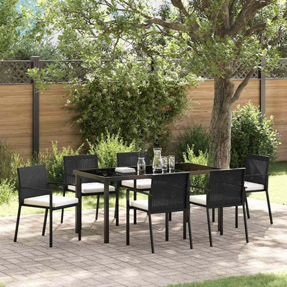 Garten Essgruppe 7 pcs Schwarz Poly Rattan