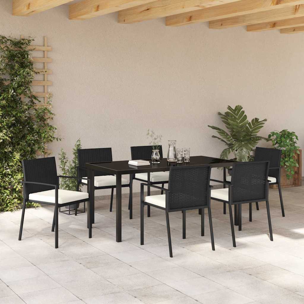 Garten Essgruppe 7 pcs Schwarz Poly Rattan